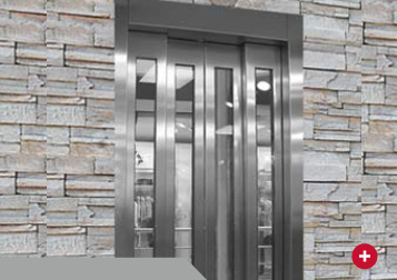 puerta apertura central 4 hojas acero y vidrio